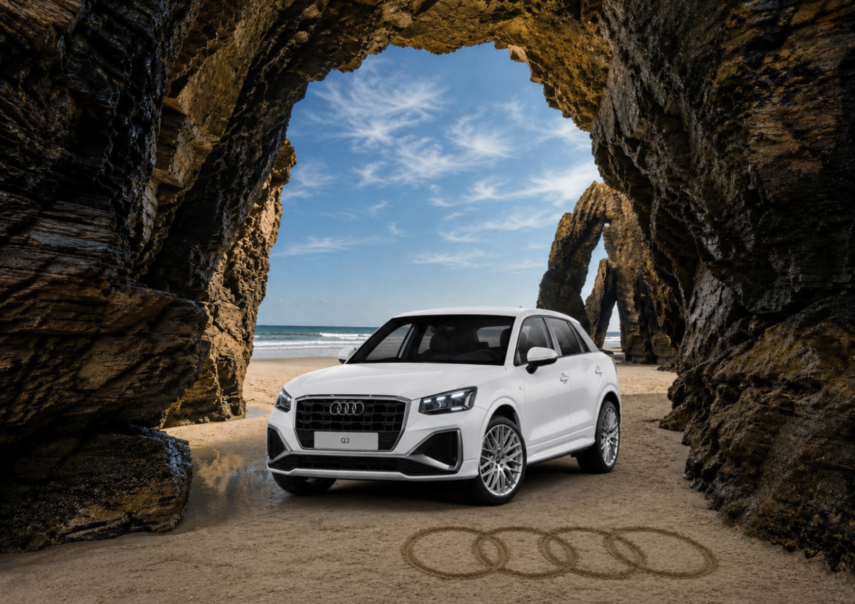 Audi Q2 blanco en la Playa de las Catedrales